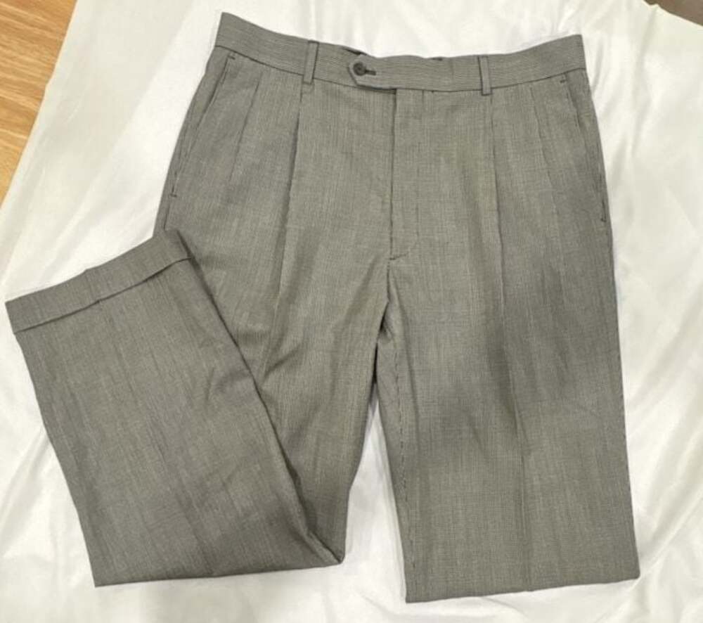 Haspel Preston 100% Wool Pleated Dress Pants Gray Houndstooth. Grandpacore